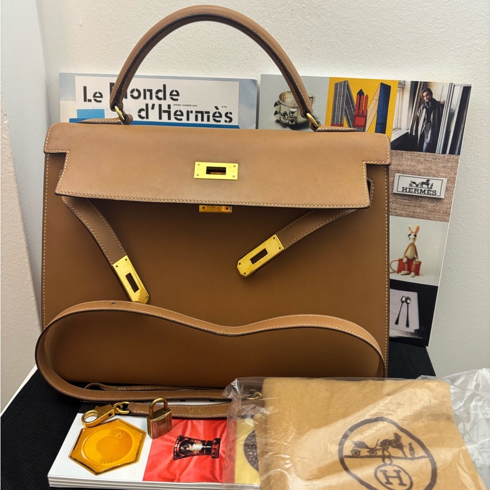 Hermes box calf sellier 32cm Natural Kelly - Picture 1 of 12